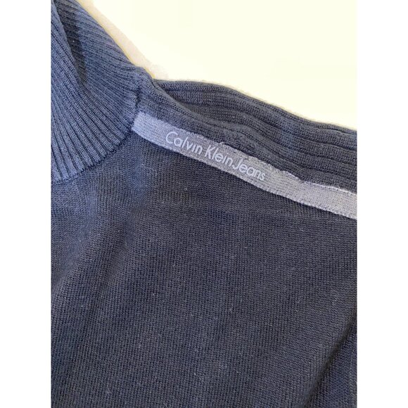 Calvin Klein Jeans Mens Black Half-Zip Sweater With Shoulder Stripes Size M - Picture 2 of 6